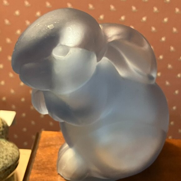 Vintage Paden City Glass Frosted Blue Rabbit Cotton Ball Holder 1930’s - Picture 5 of 10